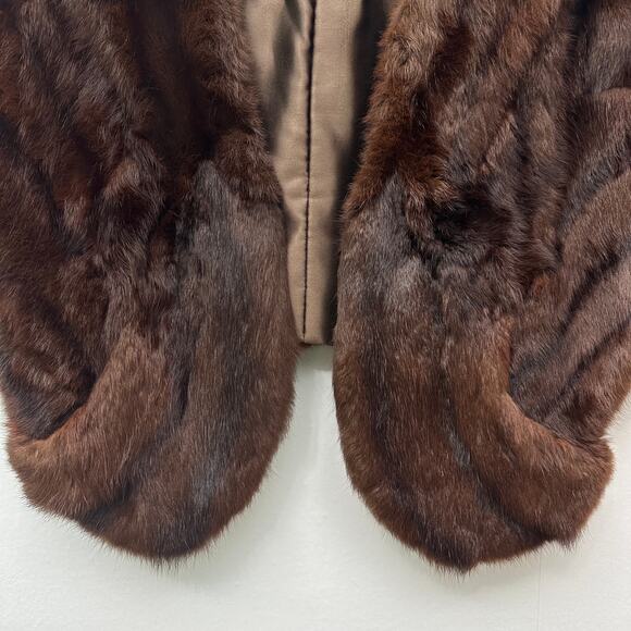 Vintage Brown Mink Fur Stole Capelet Shawl Wrap Union Label Satin Lined - Picture 16 of 16
